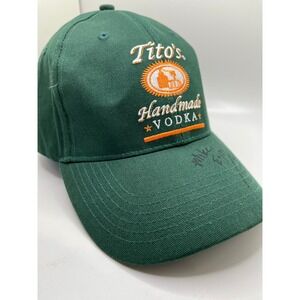 Tito's Handmade Vodka Hat‎ Baseball Cap Embroidered Green Signed to "Mike"